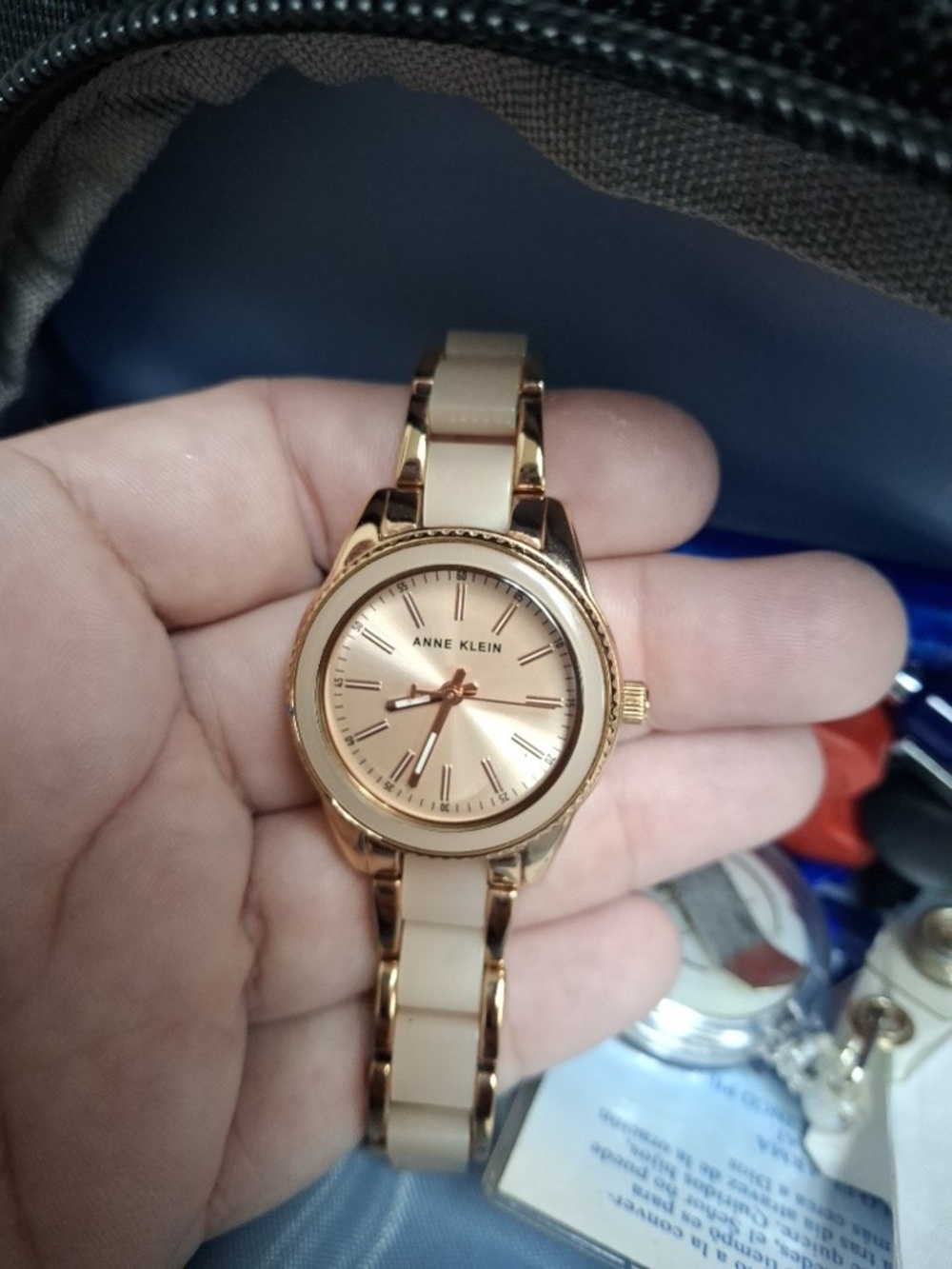 Anne Klein Rose Gold and Nude Ceramic-Link Bracelet Watch